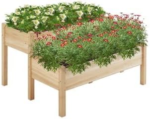 2 Tier Raised Garden Bed Wooden Planter with Legs Outdoor - Kwikley