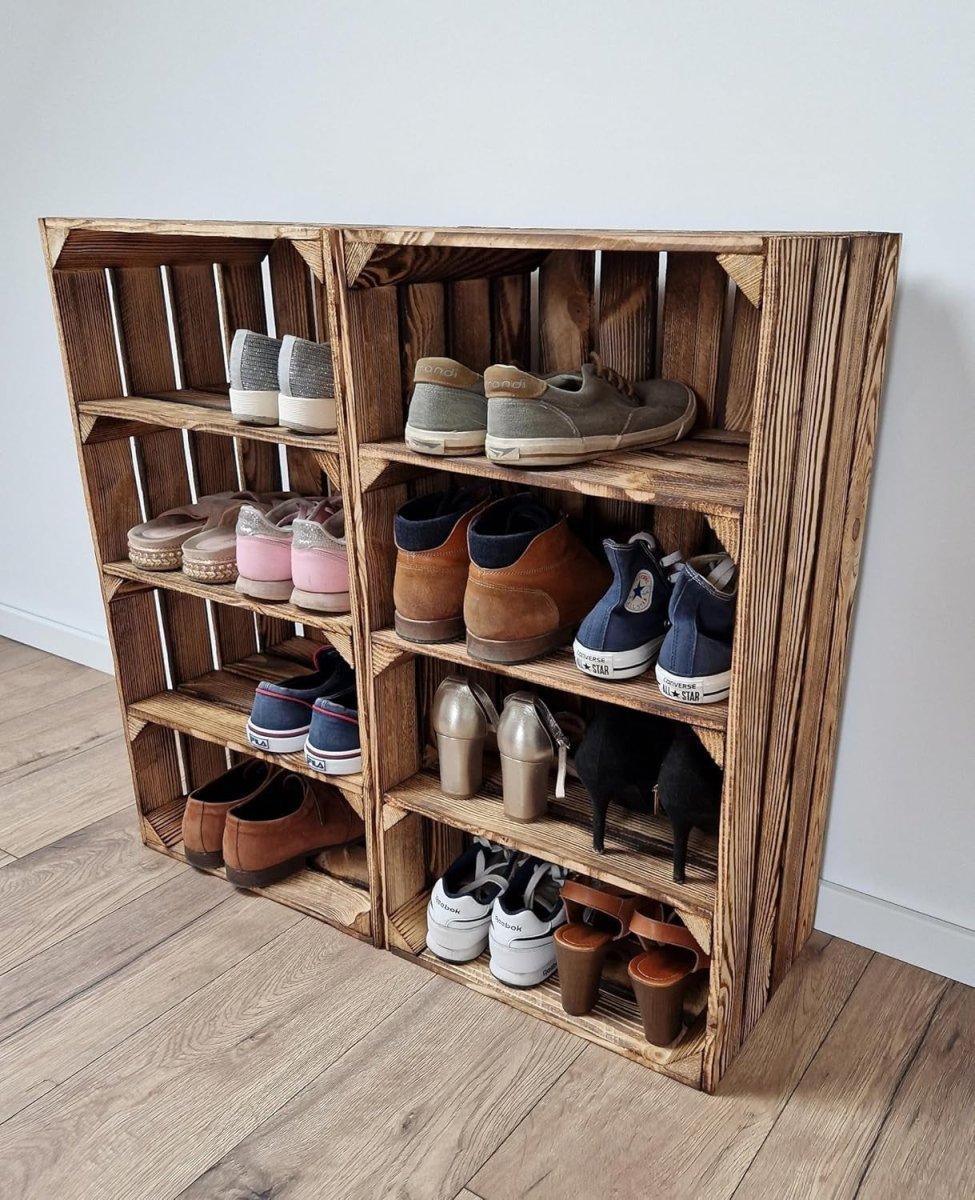 2 x Painted Wooden Crates with 3 - Tier Barrister Shelves 40x30x75cm - Kwikley