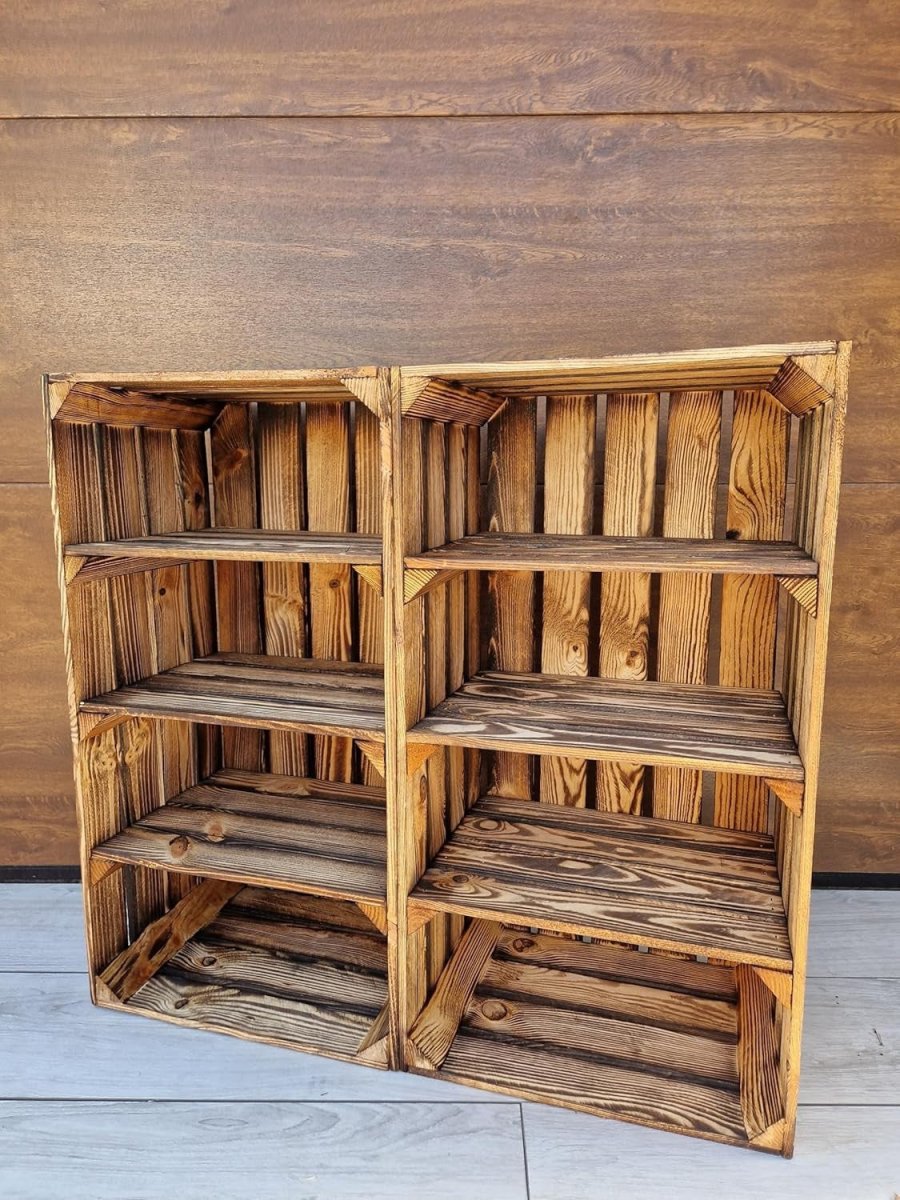 2 x Painted Wooden Crates with 3 - Tier Barrister Shelves 40x30x75cm - Kwikley