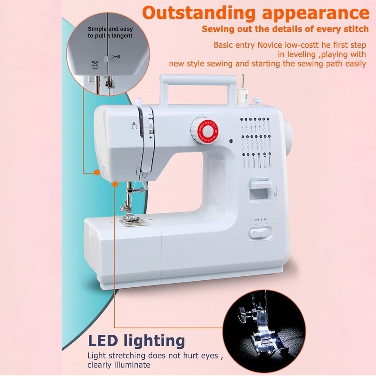 20 Stitch Sewing Machine Electric Dual Speed Foot Pedal Free Arm - Kwikley
