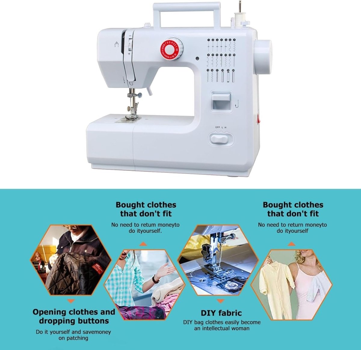 20 Stitch Sewing Machine Electric Dual Speed Foot Pedal Free Arm - Kwikley