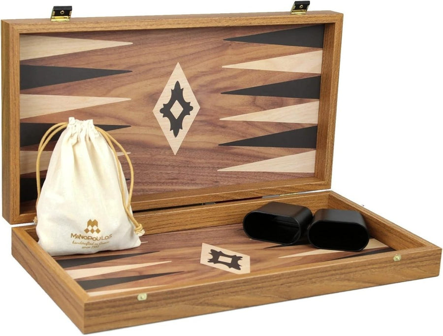 20” Wooden Backgammon Set Walnut Case Luxury Foldable Board Game - Kwikley