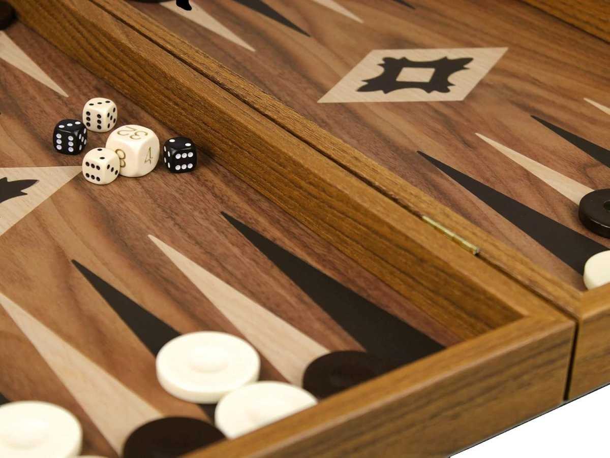 20” Wooden Backgammon Set Walnut Case Luxury Foldable Board Game - Kwikley