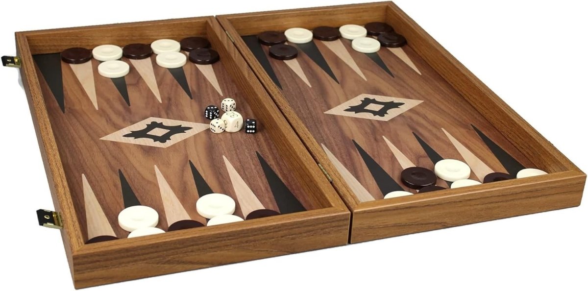 20” Wooden Backgammon Set Walnut Case Luxury Foldable Board Game - Kwikley
