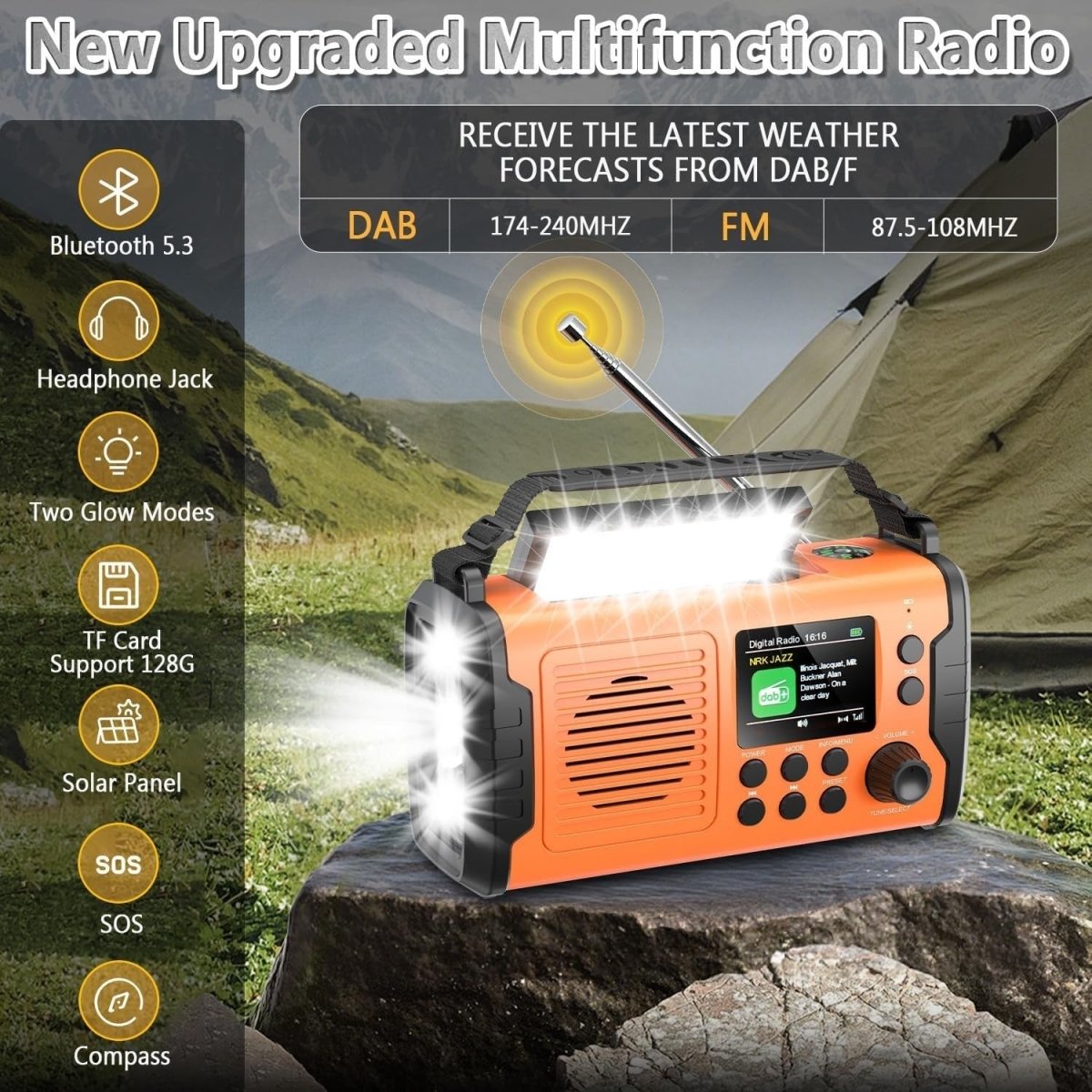 20000mAh Emergency DAB FM Radio Solar Hand Crank Bluetooth & Flashlight - Kwikley