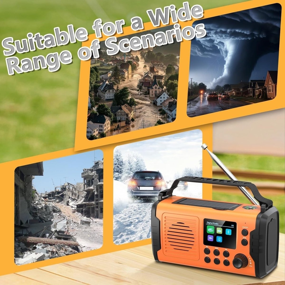 20000mAh Emergency DAB FM Radio Solar Hand Crank Bluetooth & Flashlight - Kwikley