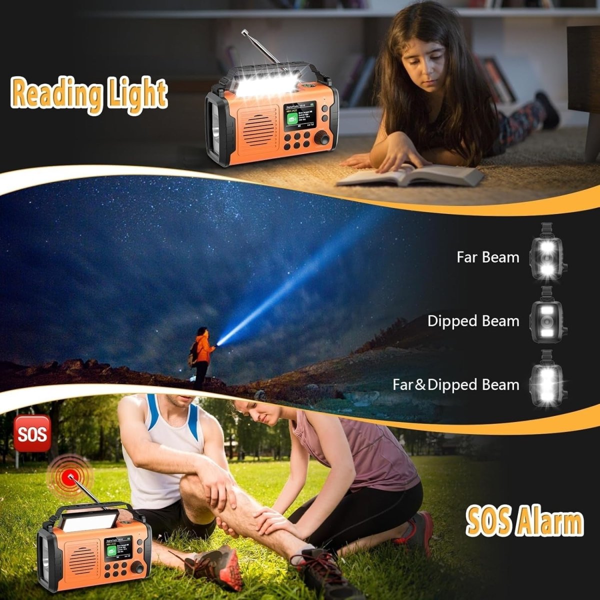 20000mAh Emergency DAB FM Radio Solar Hand Crank Bluetooth & Flashlight - Kwikley