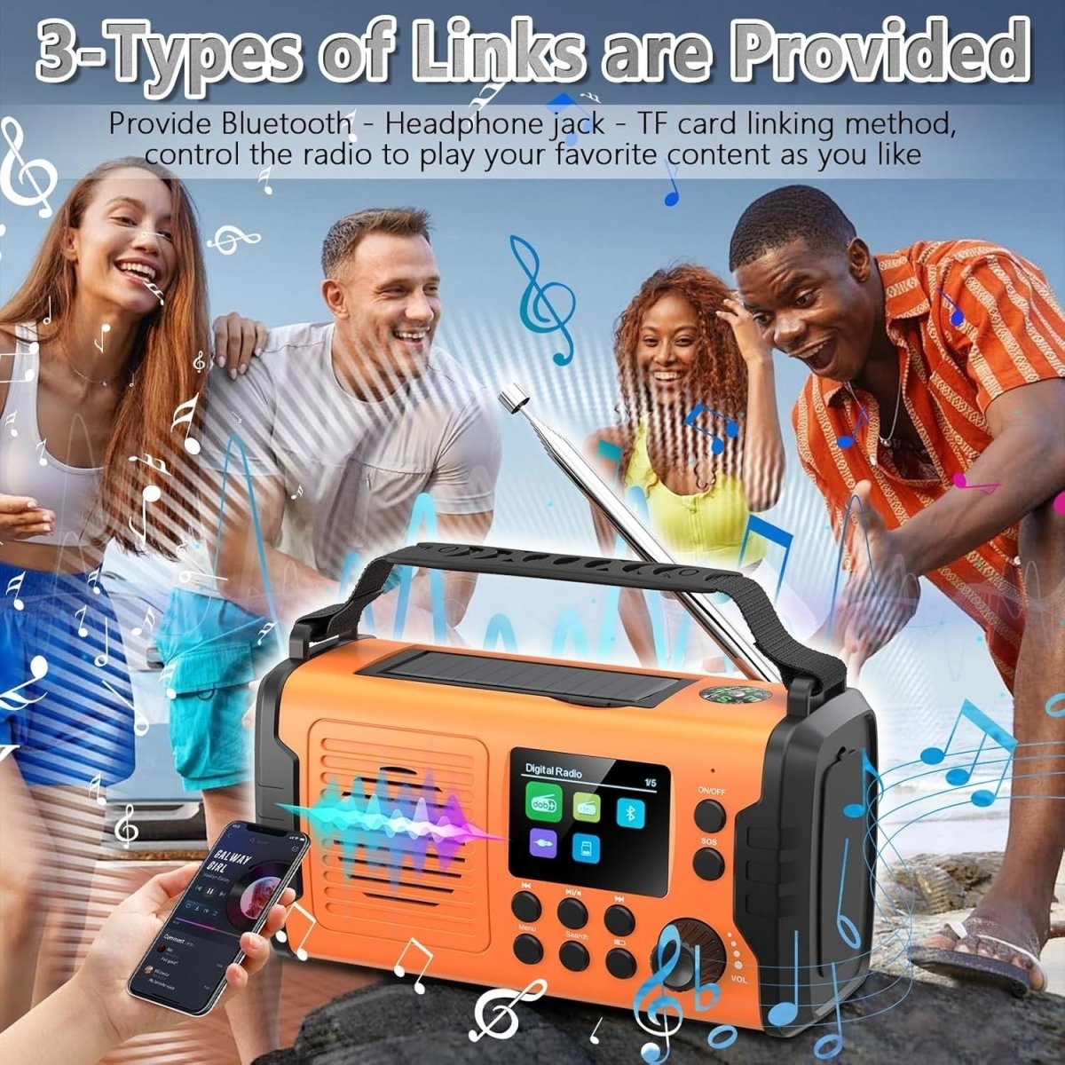20000mAh Emergency DAB FM Radio Solar Hand Crank Bluetooth & Flashlight - Kwikley