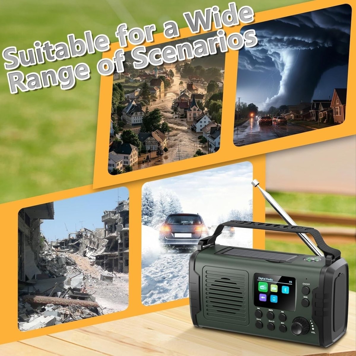 20000mAh Emergency DAB FM Radio Solar Hand Crank Bluetooth & Torch - Kwikley
