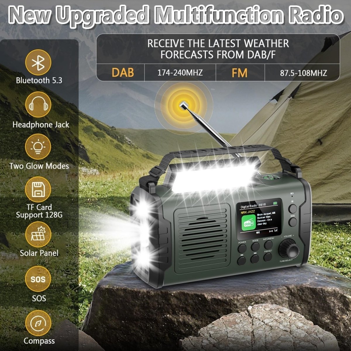 20000mAh Emergency DAB FM Radio Solar Hand Crank Bluetooth & Torch - Kwikley