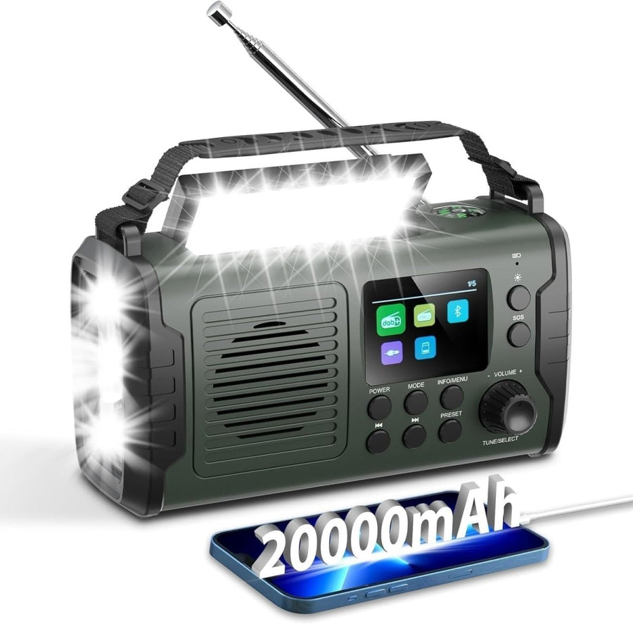 20000mAh Emergency DAB FM Radio Solar Hand Crank Bluetooth & Torch - Kwikley