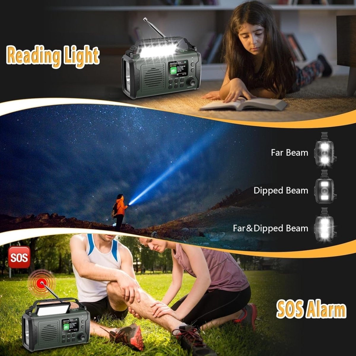 20000mAh Emergency DAB FM Radio Solar Hand Crank Bluetooth & Torch - Kwikley