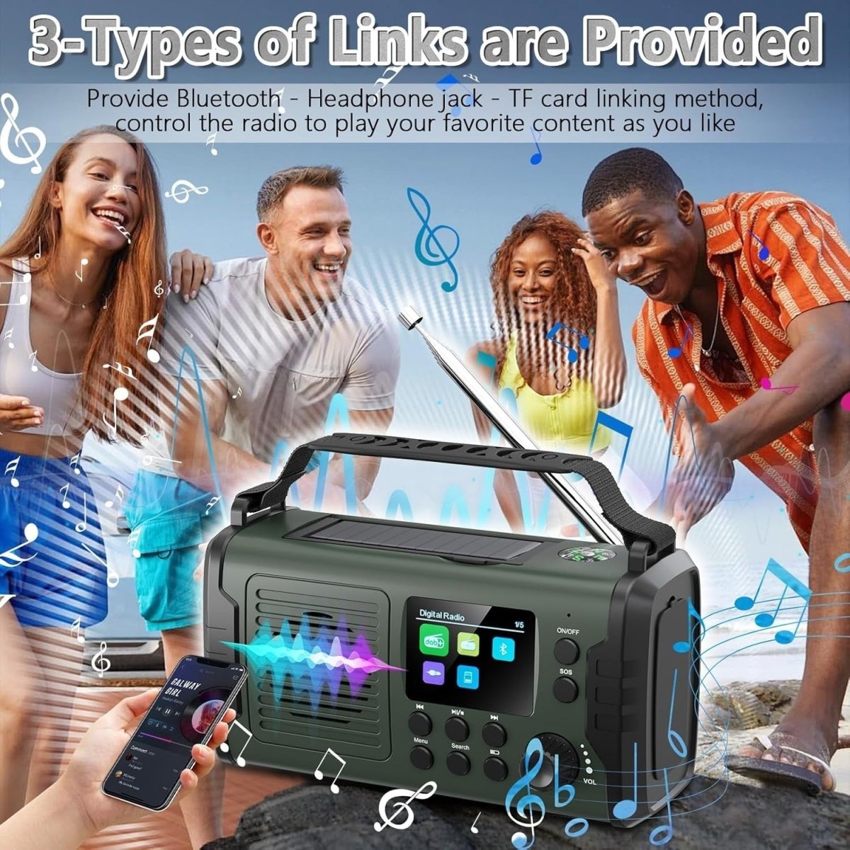 20000mAh Emergency DAB FM Radio Solar Hand Crank Bluetooth & Torch - Kwikley
