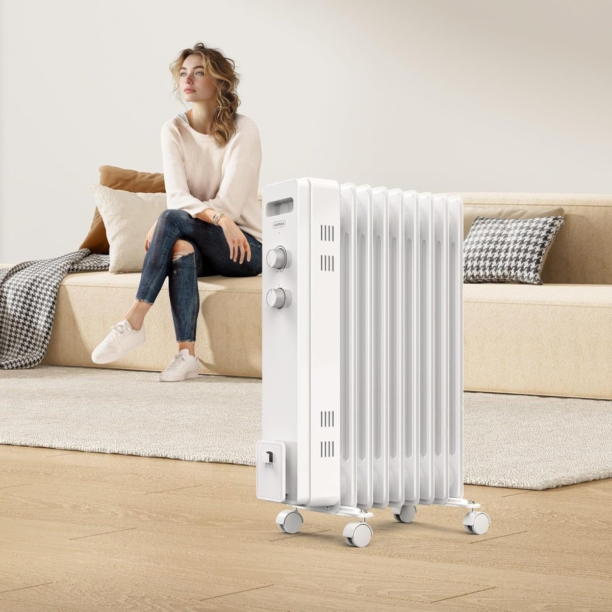 2000W Oil Filled Radiator Heater Portable Electric 9 Fin Thermostat - Kwikley