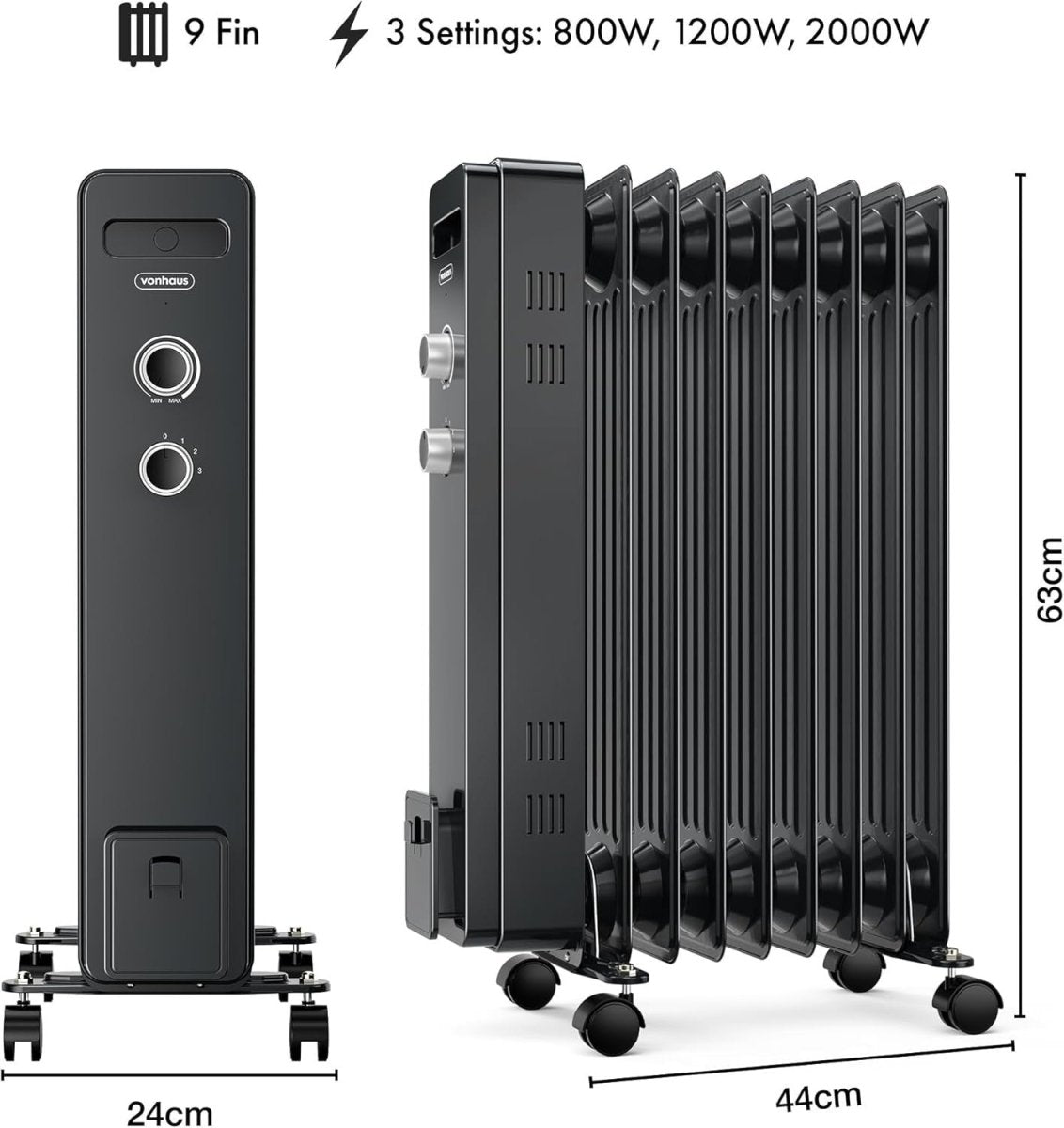 2000W Oil Filled Radiator Heater – Portable, Silent, Adjustable Thermostat. - Kwikley