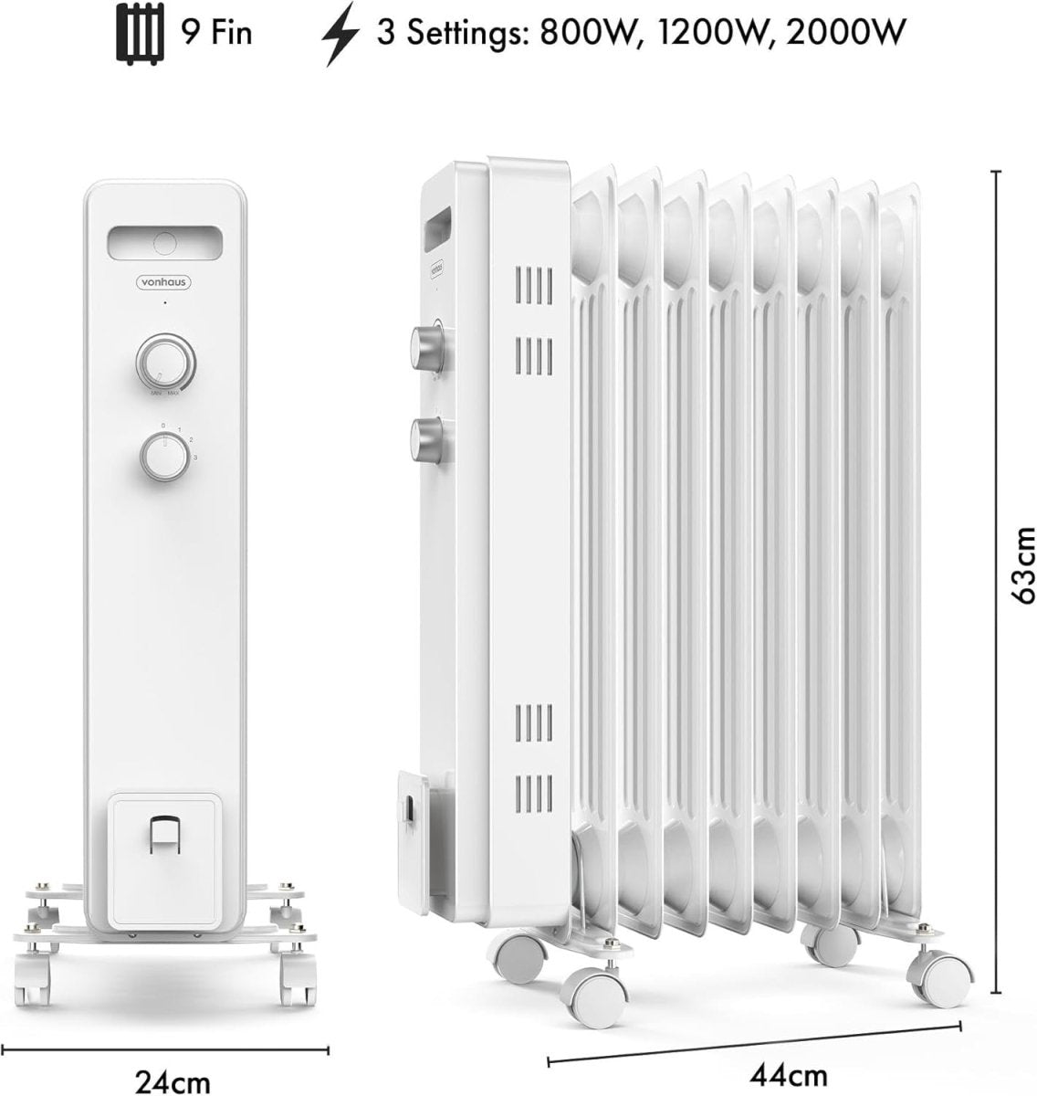 2000W Oil Filled Radiator Heater – Portable, Silent, Adjustable Thermostat - Kwikley