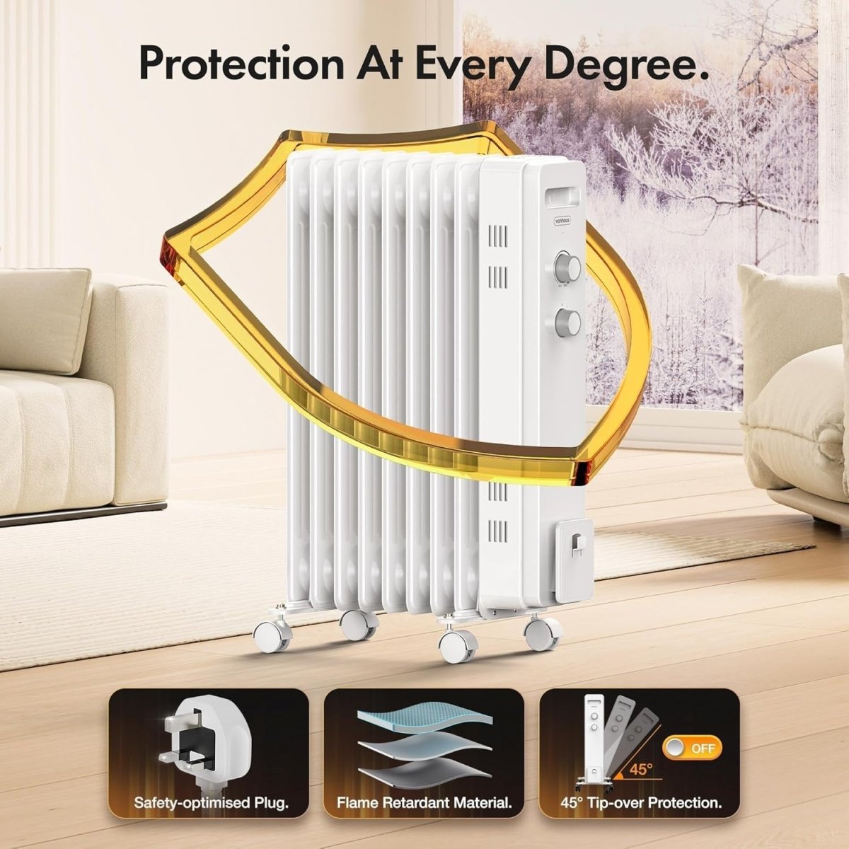 2000W Oil Filled Radiator Heater – Portable, Silent, Adjustable Thermostat - Kwikley