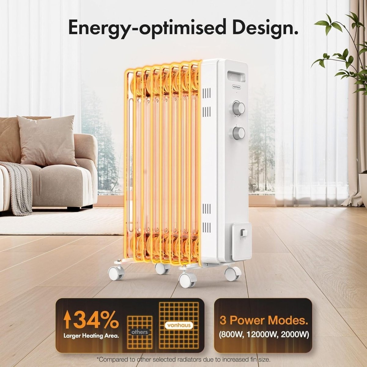 2000W Oil Filled Radiator Heater – Portable, Silent, Adjustable Thermostat - Kwikley