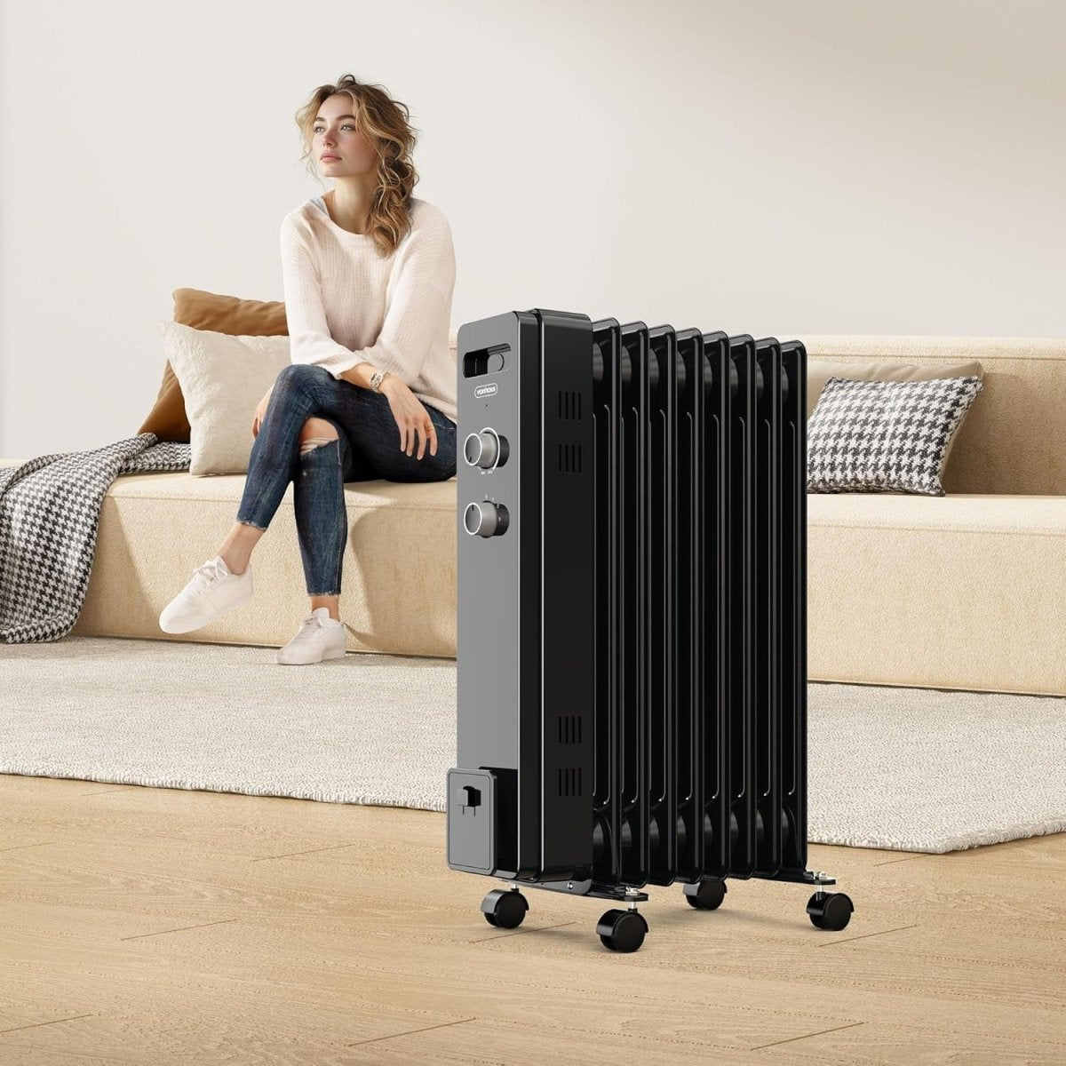 2000W Oil Filled Radiator Heater – Portable, Silent, Adjustable Thermostat. - Kwikley