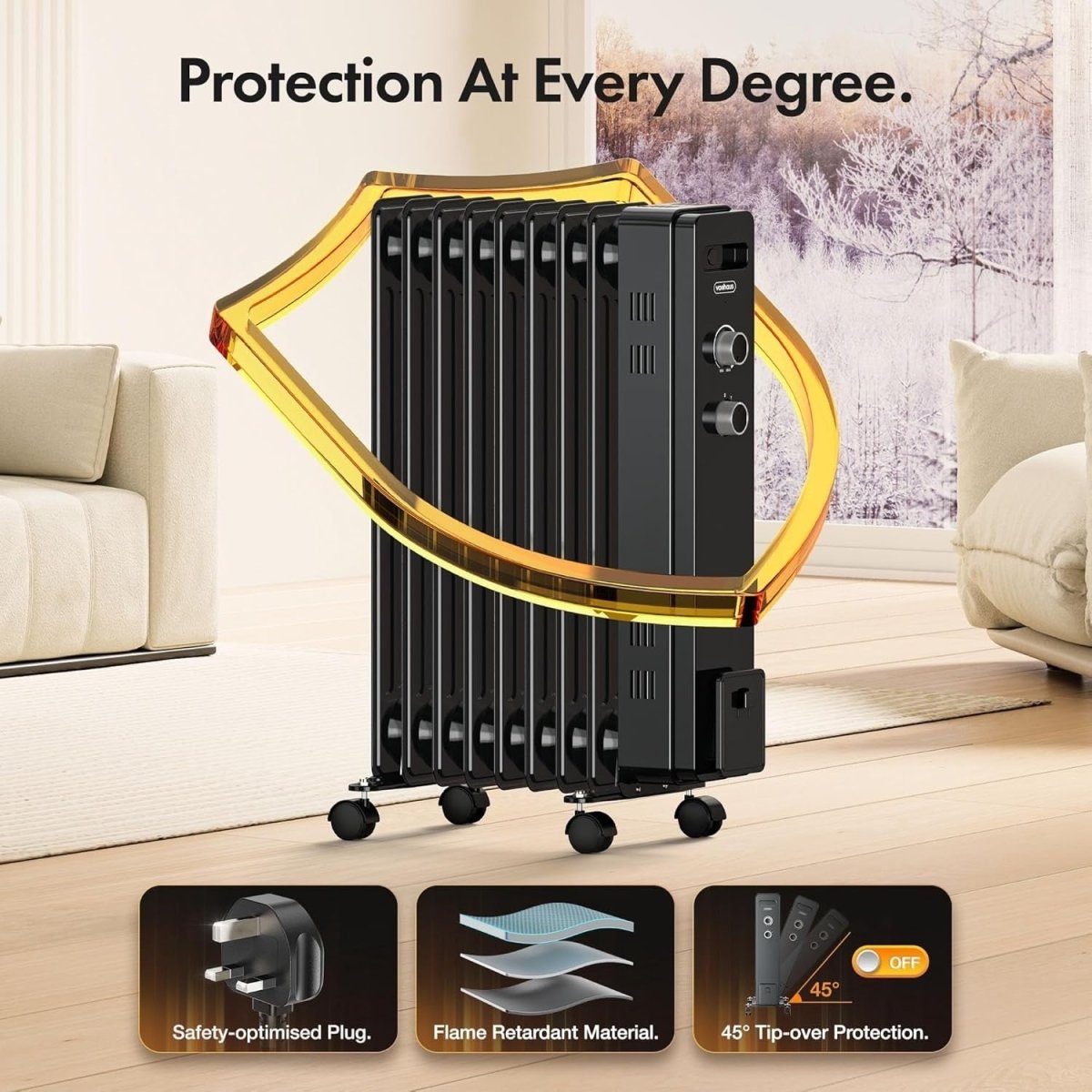 2000W Oil Filled Radiator Heater – Portable, Silent, Adjustable Thermostat. - Kwikley