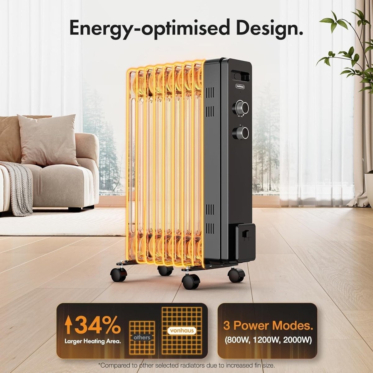 2000W Oil Filled Radiator Heater – Portable, Silent, Adjustable Thermostat. - Kwikley