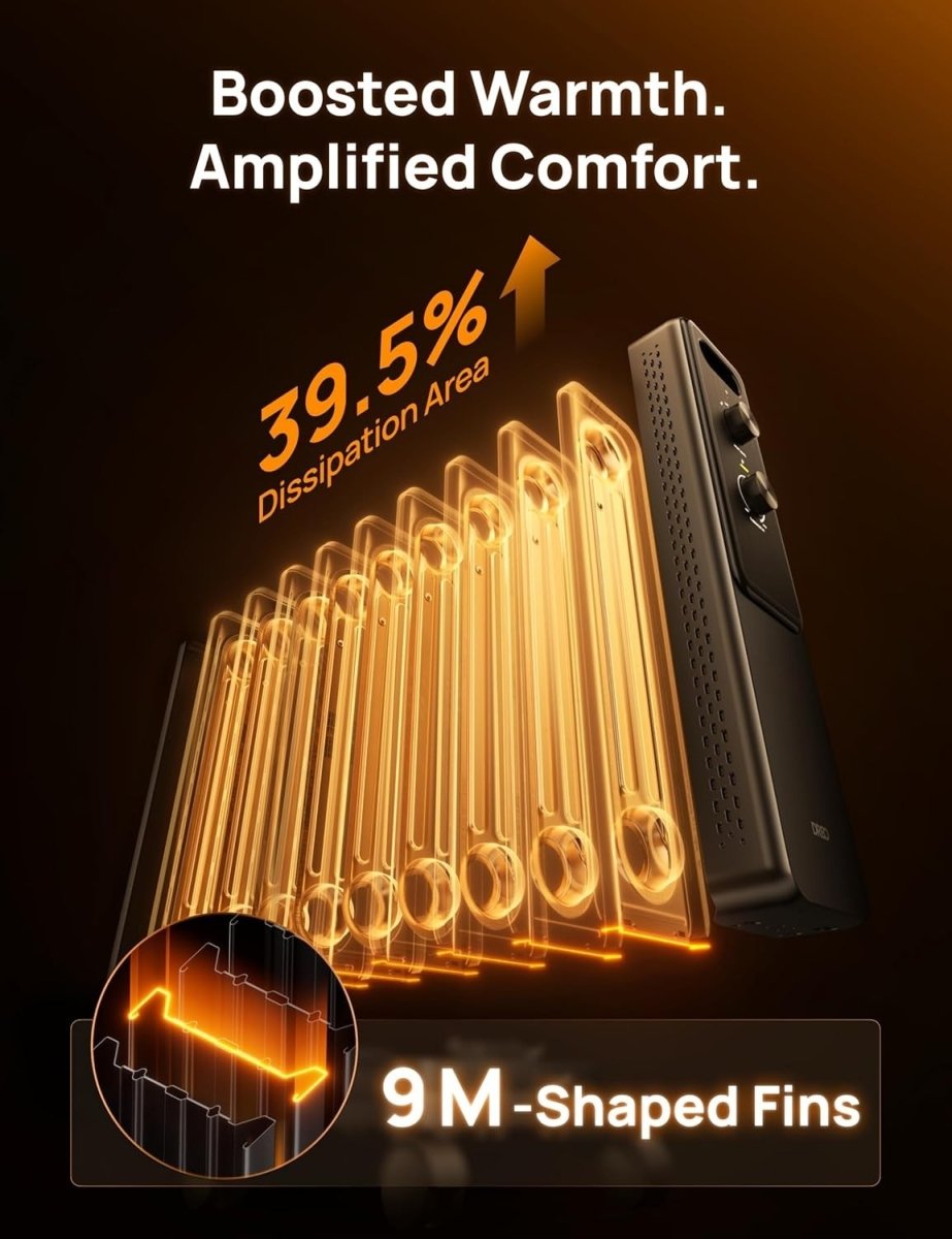 2000W Oil Filled Radiator Heater – Silent, Adjustable Thermostat, Safe & Portabl - Kwikley