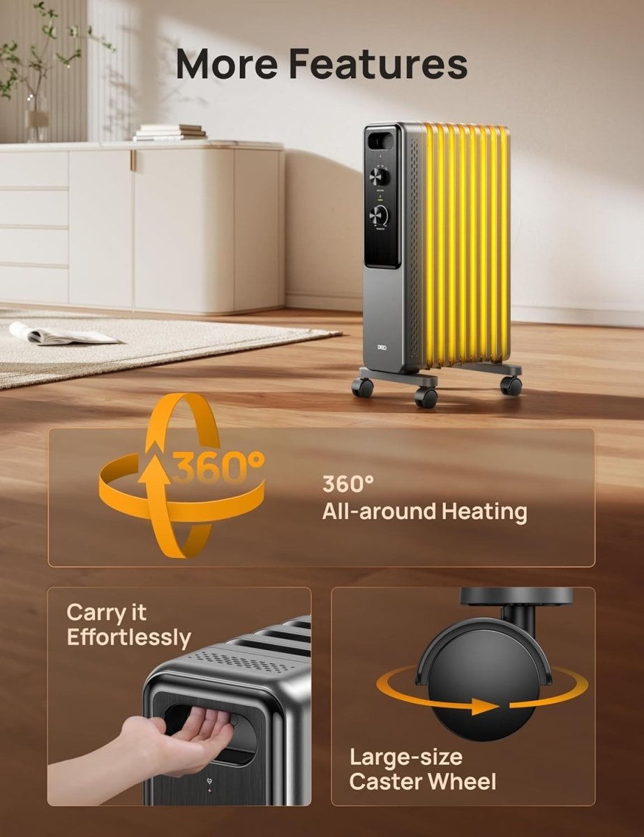 2000W Oil Filled Radiator Heater – Silent, Adjustable Thermostat, Safe & Portabl - Kwikley