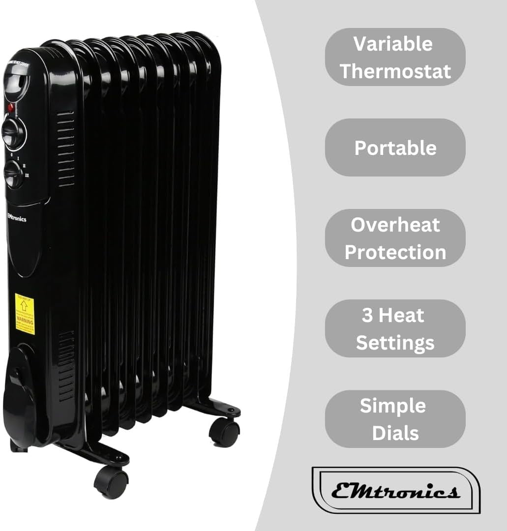 2000W Portable Oil Heater Radiator – Adjustable Thermostat, 3 Heat Settings, Tip - Kwikley