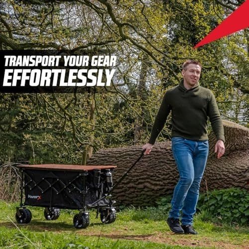 200L Folding Camping Trolley Wagon With Table All Terrain Wheels Black - Kwikley
