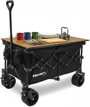 200L Folding Camping Trolley Wagon With Table All Terrain Wheels Black - Kwikley