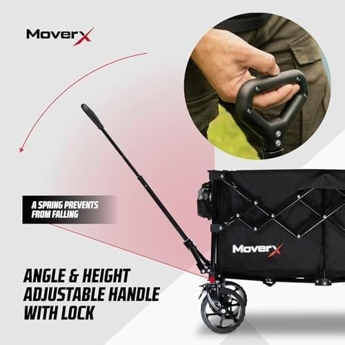 200L Folding Camping Trolley Wagon With Table All Terrain Wheels Black - Kwikley