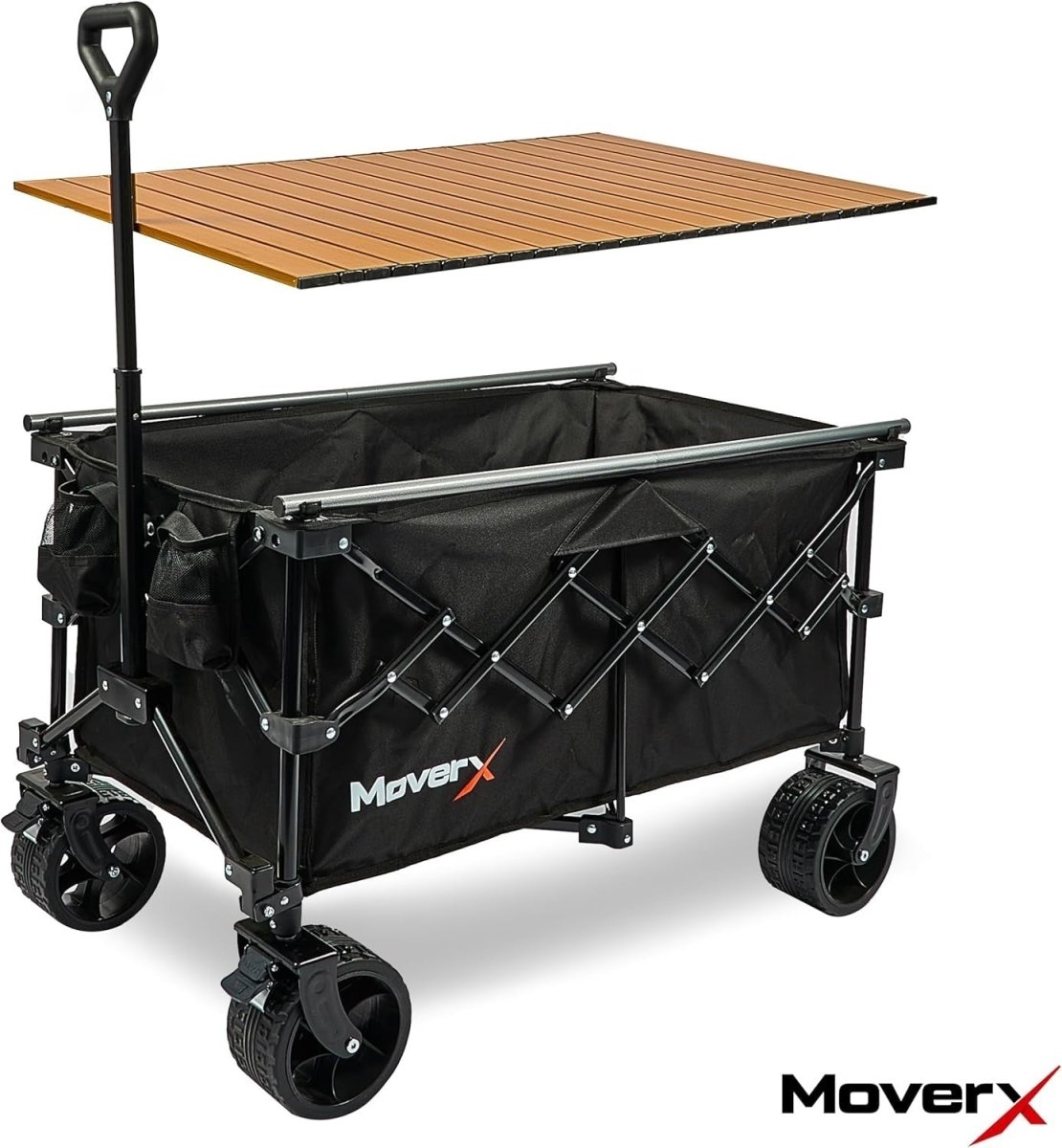 200L Folding Camping Trolley Wagon With Table All Terrain Wheels Black - Kwikley