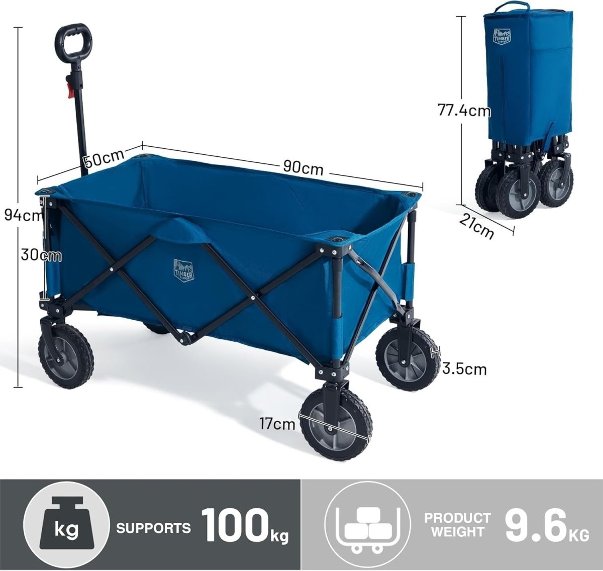 200L Folding Festival Wagon Trolley Heavy Duty Camping Cart Outdoor Picnic - Kwikley