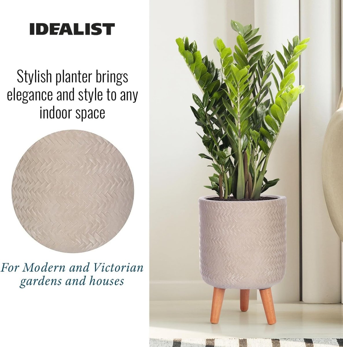20cm Indoor Plant Pot with Legs Beige Modern Planter Cover 7L - Kwikley