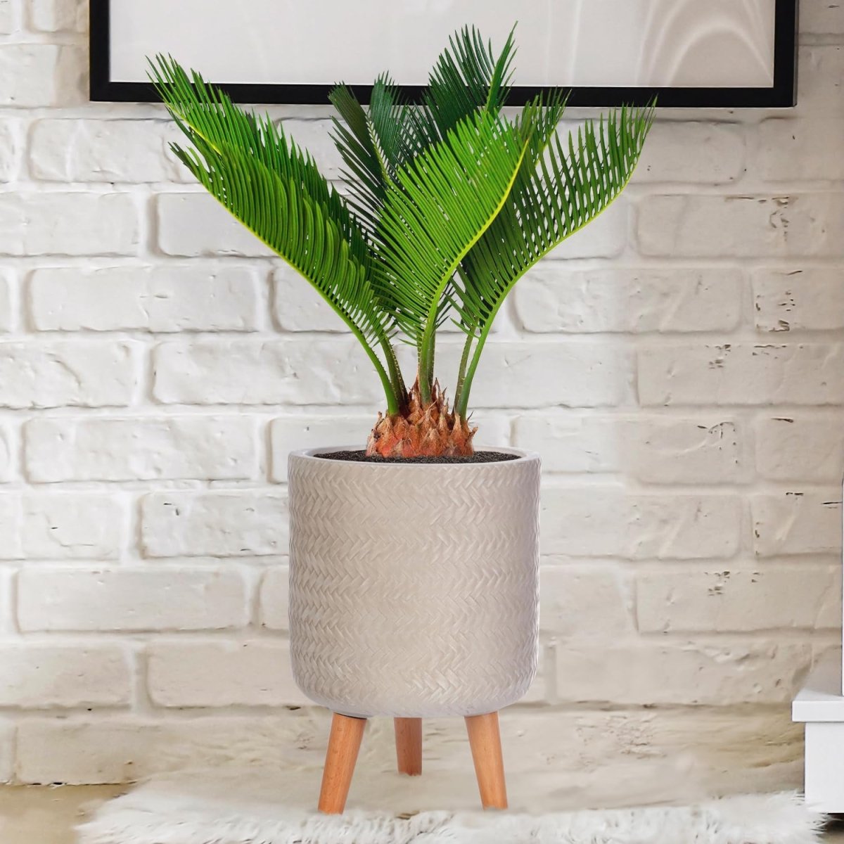 20cm Indoor Plant Pot with Legs Beige Modern Planter Cover 7L - Kwikley