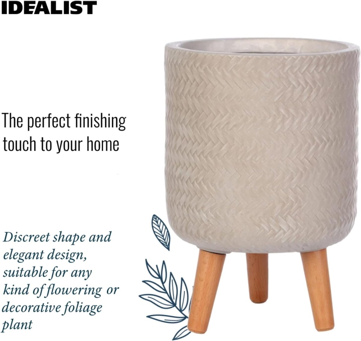 20cm Indoor Plant Pot with Legs Beige Modern Planter Cover 7L - Kwikley