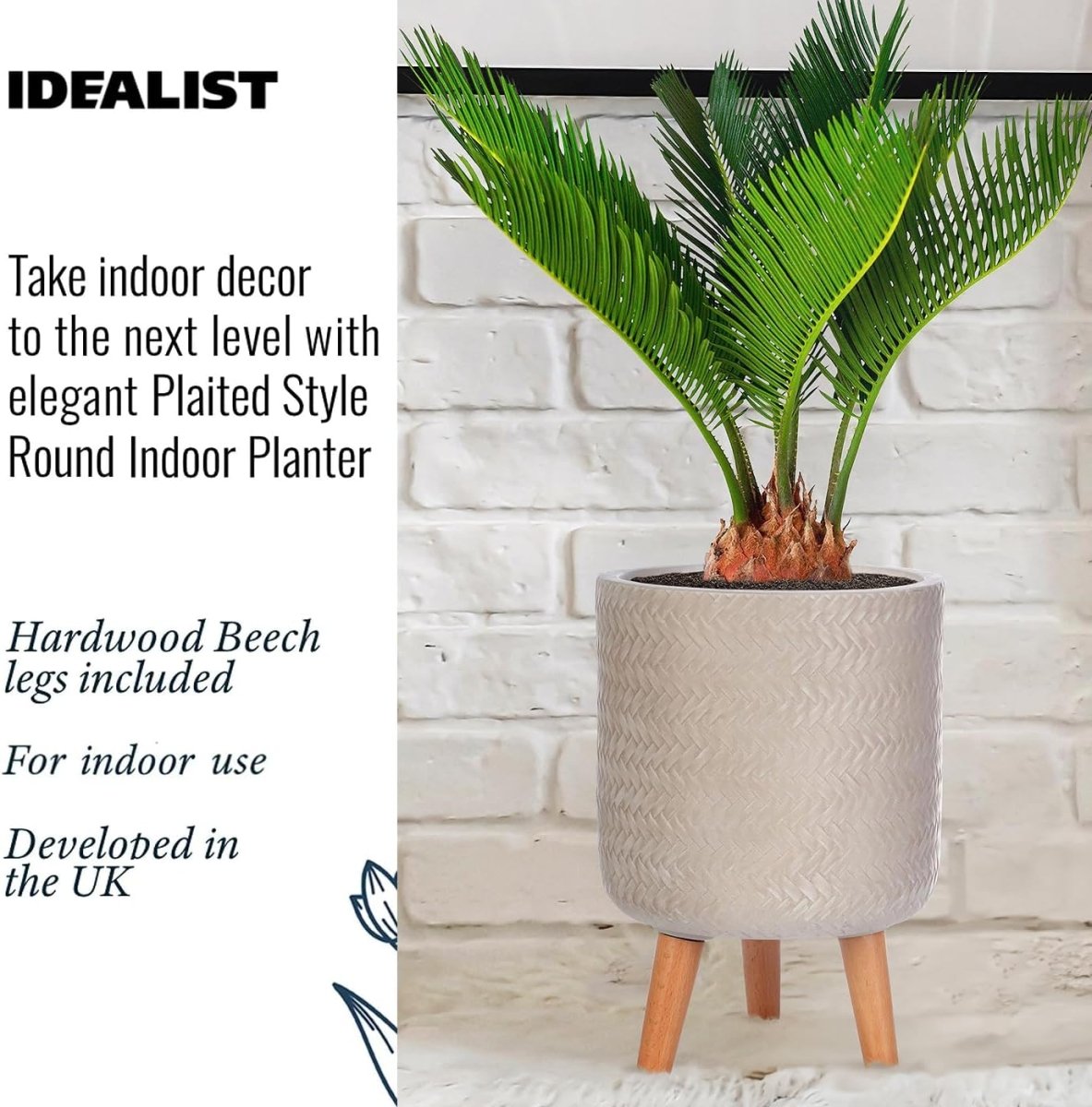 20cm Indoor Plant Pot with Legs Beige Modern Planter Cover 7L - Kwikley