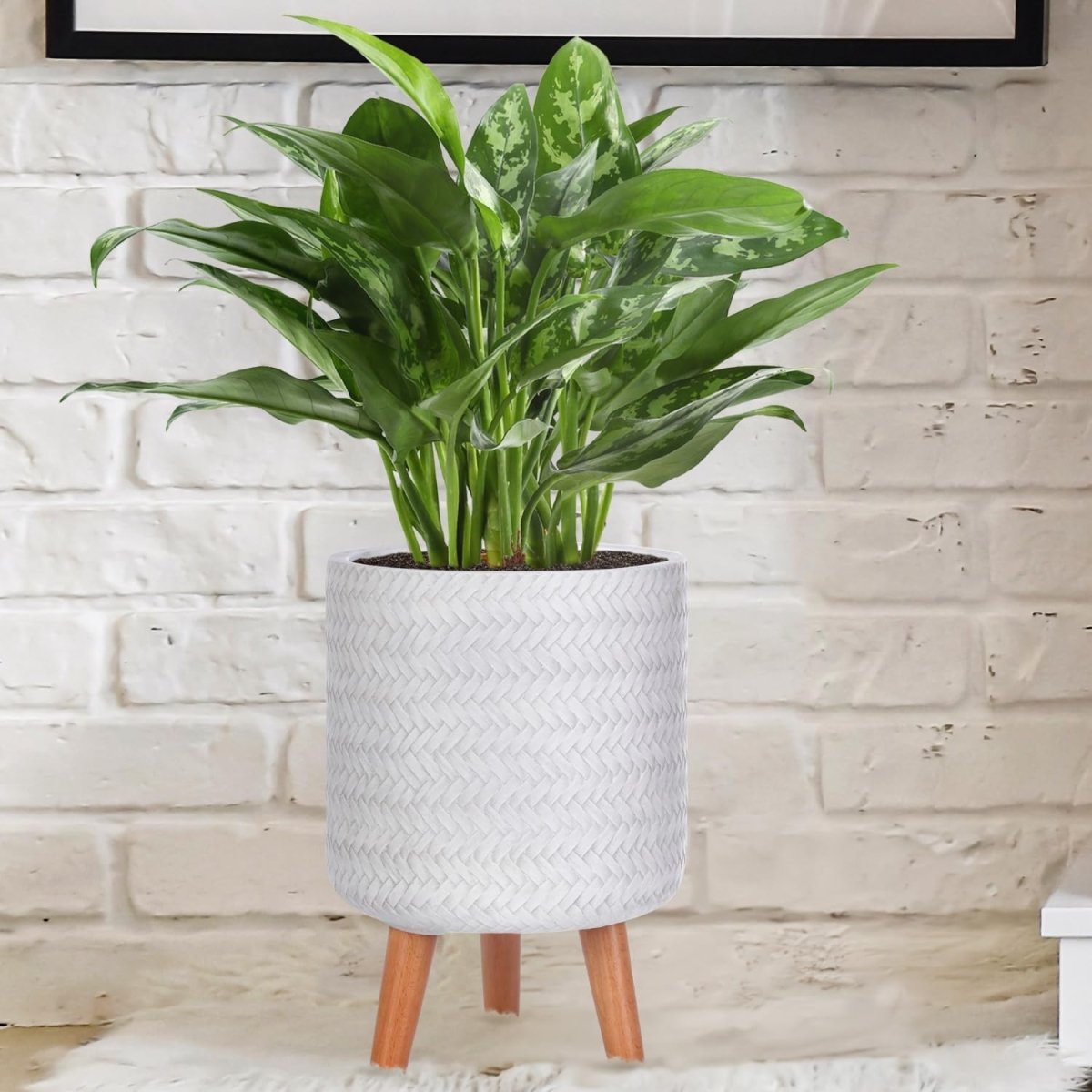 20cm Indoor Plant Pot with Legs White Modern Planter Cover 7L - Kwikley