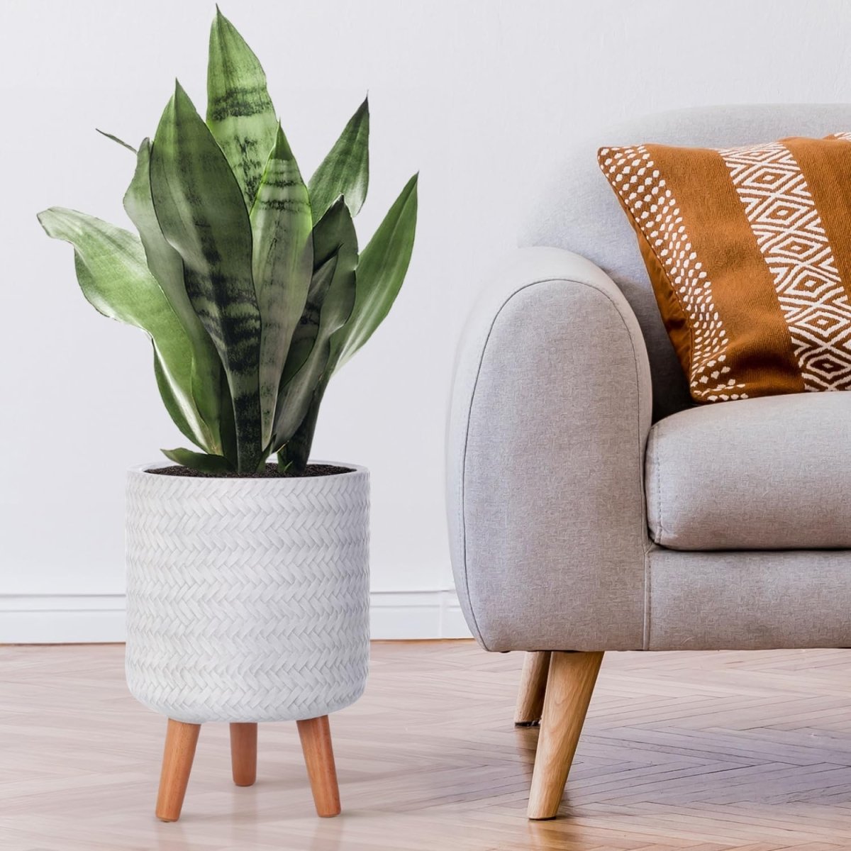 20cm Indoor Plant Pot with Legs White Modern Planter Cover 7L - Kwikley