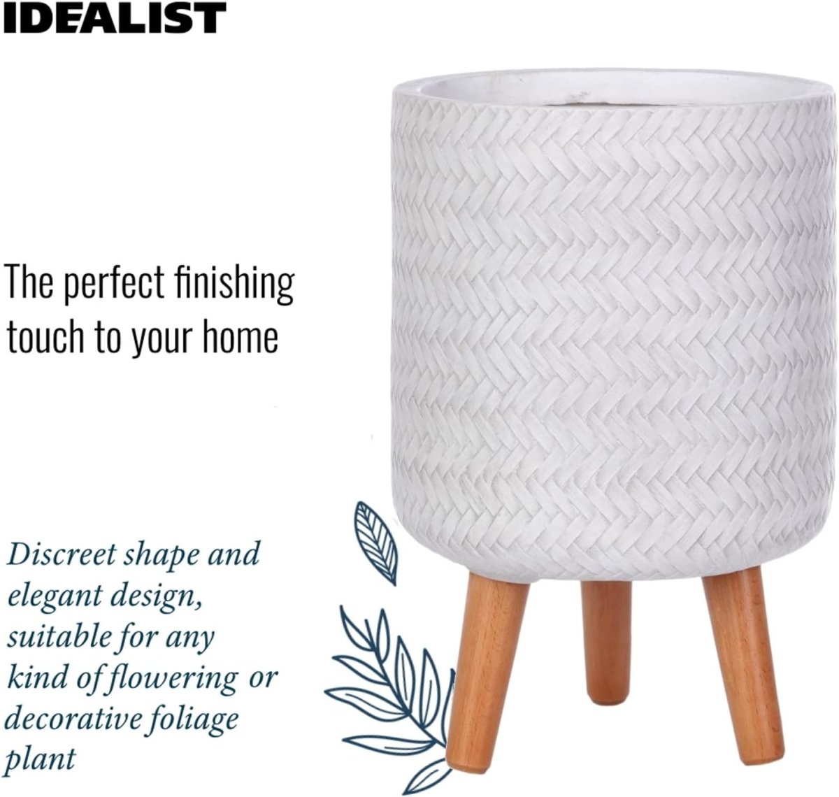 20cm Indoor Plant Pot with Legs White Modern Planter Cover 7L - Kwikley