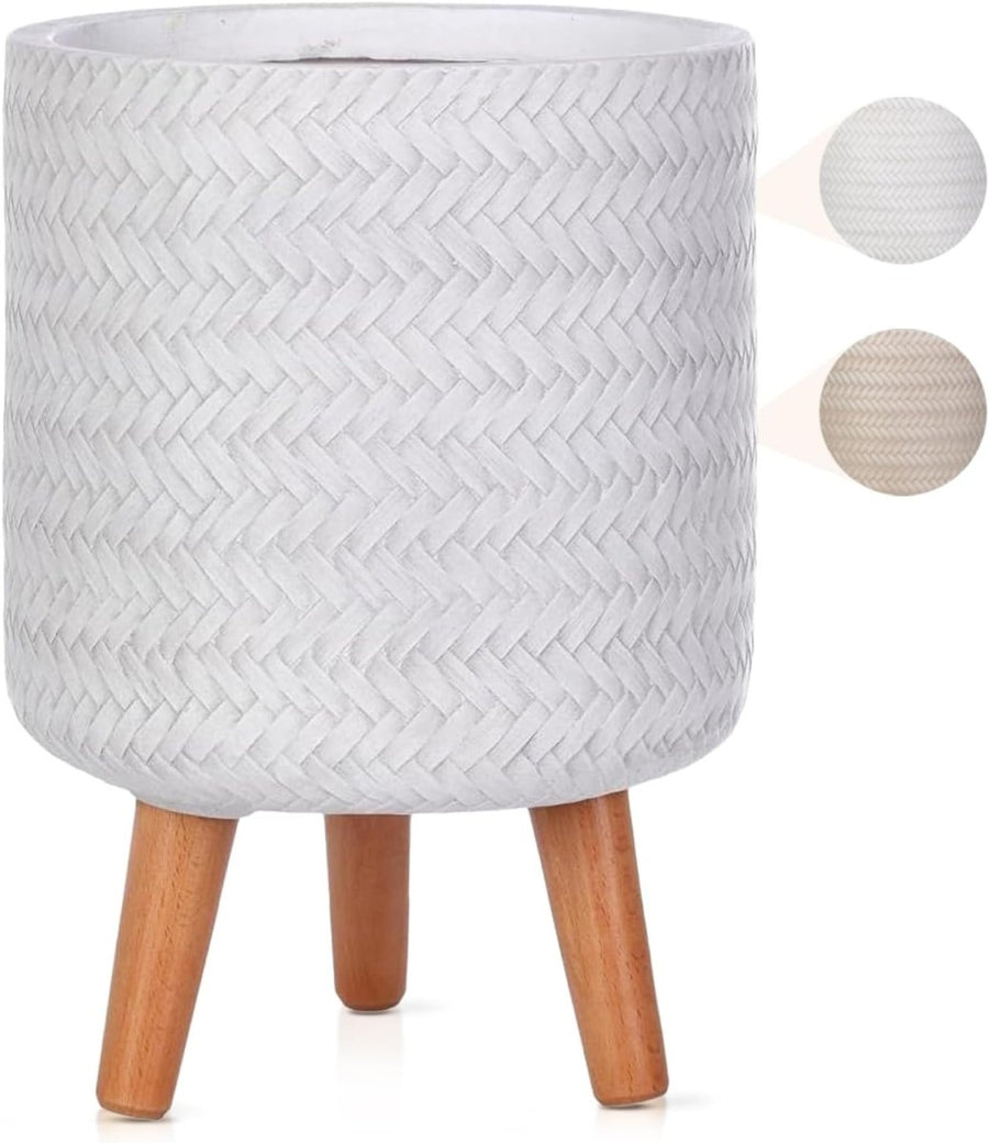 20cm Indoor Plant Pot with Legs White Modern Planter Cover 7L - Kwikley