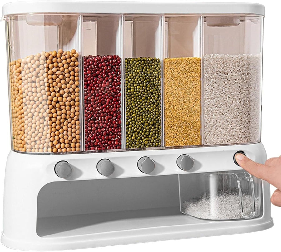 20KG Wall Mounted Rice Dispenser 5 Grid Airtight Grain Storage Unit - Kwikley