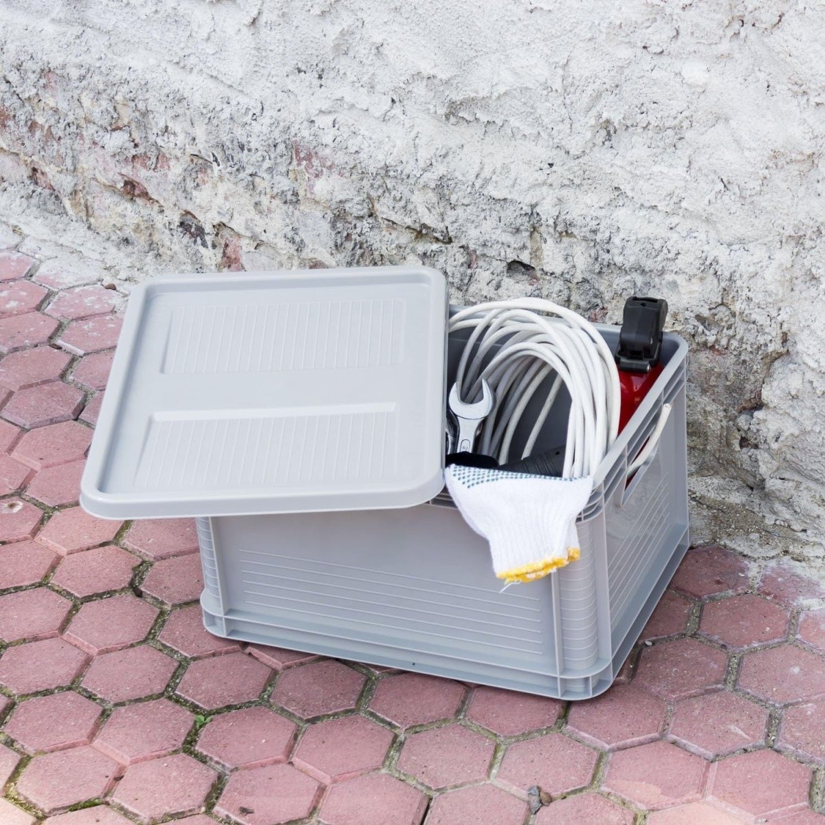 20L Grey Heavy Duty Plastic Stacking Boxes Crates Industrial Storage Set - Kwikley