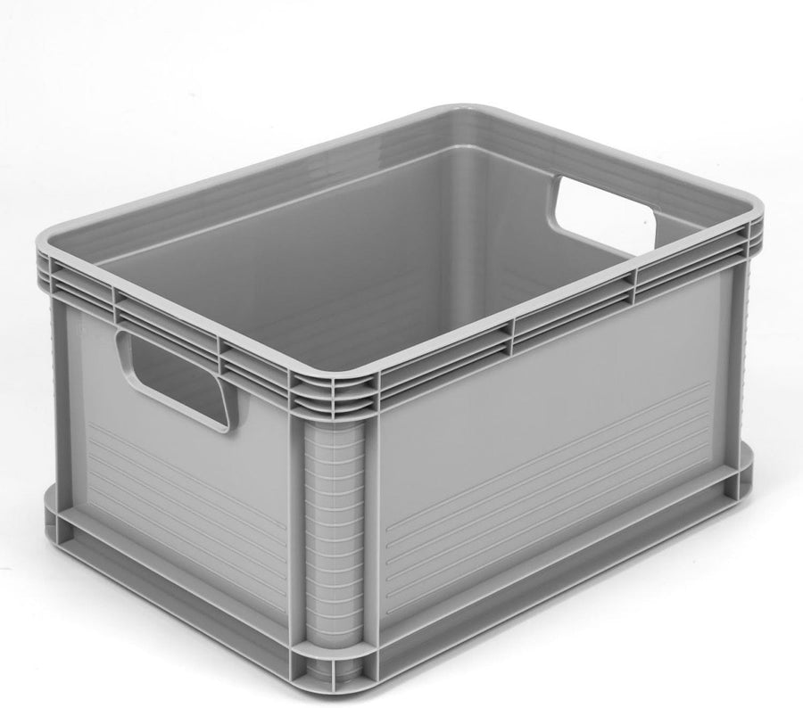 20L Grey Heavy Duty Plastic Stacking Boxes Crates Industrial Storage Set - Kwikley