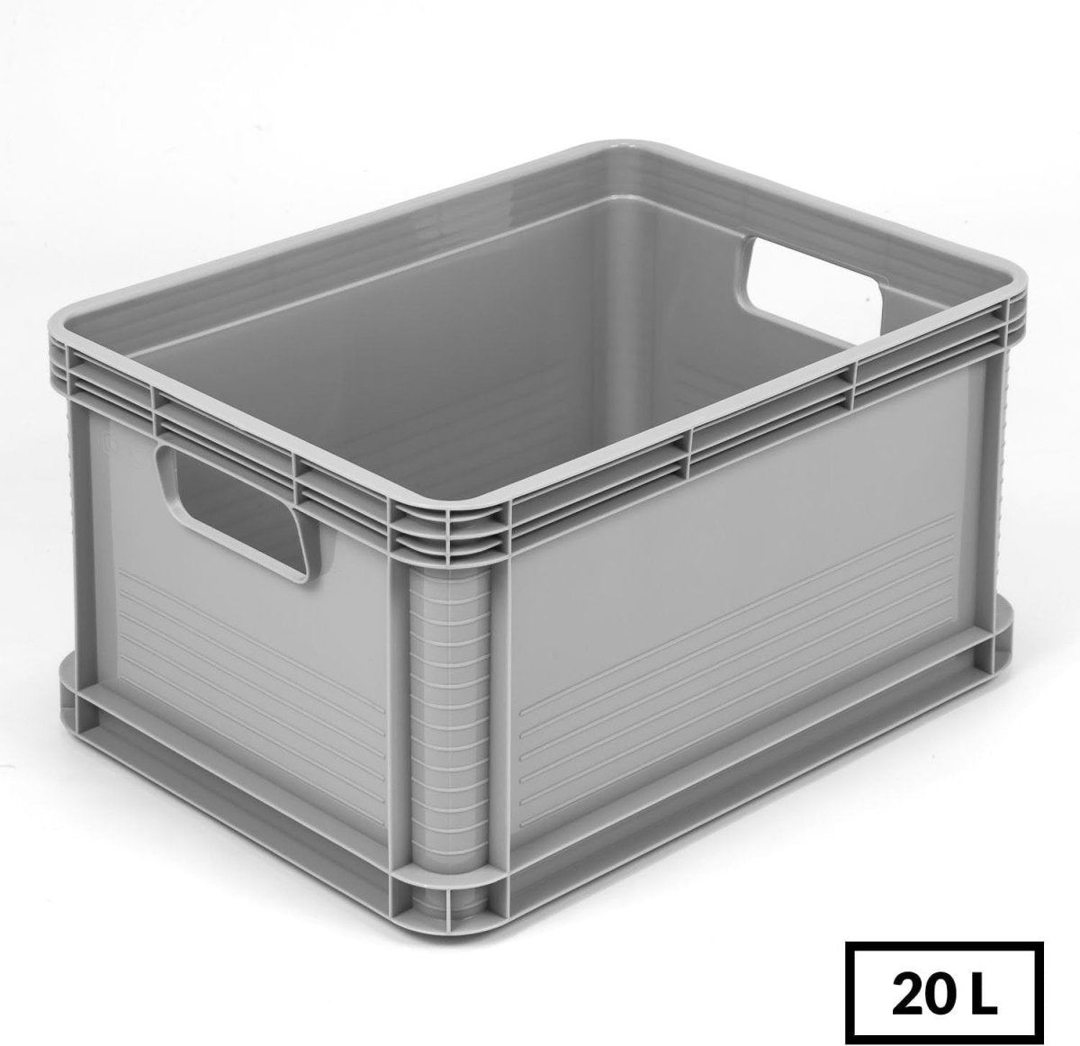20L Grey Heavy Duty Plastic Stacking Boxes Crates Industrial Storage Set - Kwikley