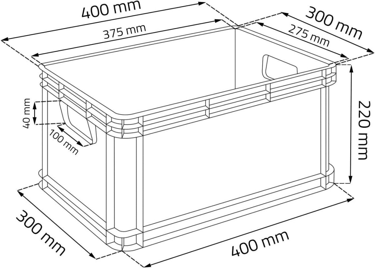 20L Grey Heavy Duty Plastic Stacking Boxes Crates Industrial Storage Set - Kwikley