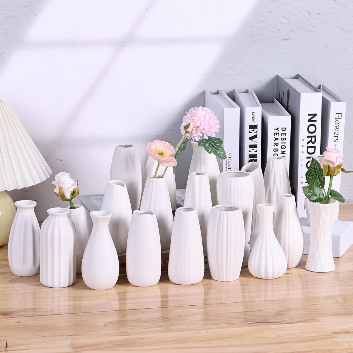 20pcs White Ceramic Bud Vase Set Table Centerpiece Wedding Home Decor - Kwikley