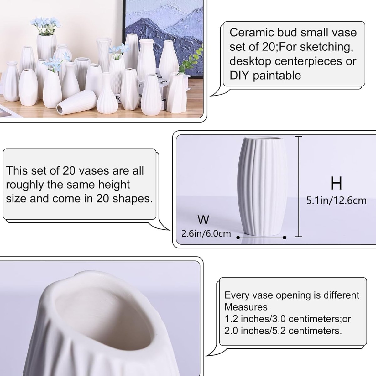 20pcs White Ceramic Bud Vase Set Table Centerpiece Wedding Home Decor - Kwikley