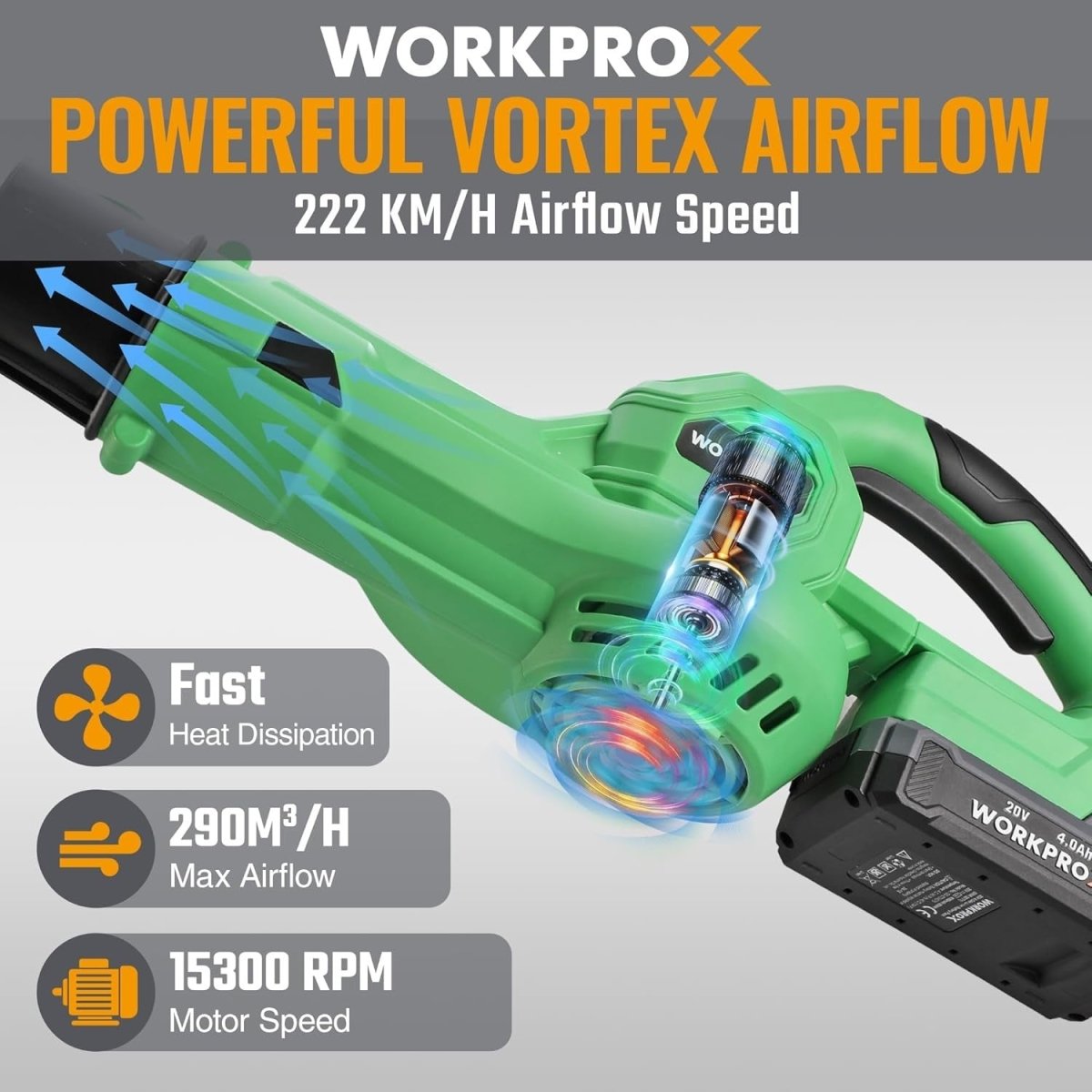 20V Cordless Leaf Blower Electric Garden Yard Patio Cleaner 4000mAh - Kwikley
