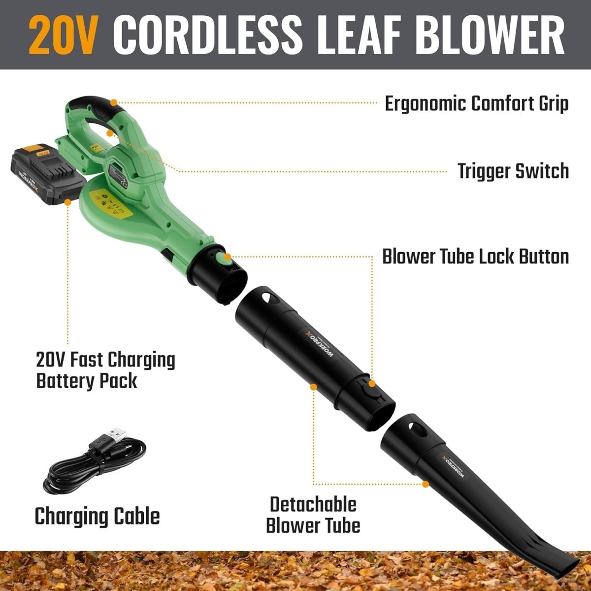 20V Cordless Leaf Blower Electric Garden Yard Patio Cleaner 4000mAh - Kwikley